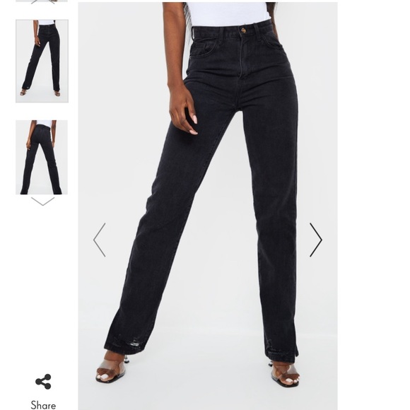 TALL BLACK RIPPED SPLIT HEM STRAIGHT LEG JEANS 12 - Picture 2 of 5